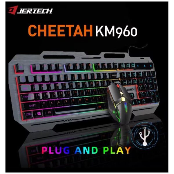 JERTECH KEYBOARD MOUSE COMBO CHEETAH KM960 WIRED MECHANICAL GAMING RGB GREY