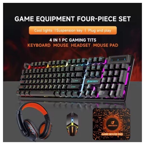 JERTECH SET 4 IN 1 KEYBOARD MOUSE HEADSET MOUSEPAD CT4-01 EN WIRED GAMING MECHANICAL BLACK