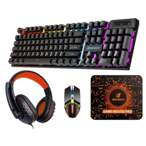 JERTECH SET 4 IN 1 KEYBOARD MOUSE HEADSET MOUSEPAD CT4-01 EN WIRED GAMING MECHANICAL BLACK