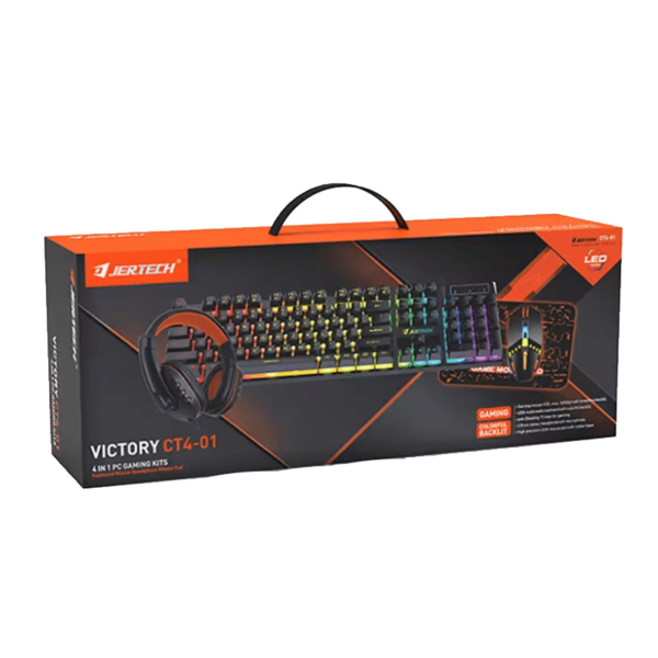 JERTECH SET 4 IN 1 KEYBOARD MOUSE HEADSET MOUSEPAD CT4-01 EN WIRED GAMING MECHANICAL BLACK