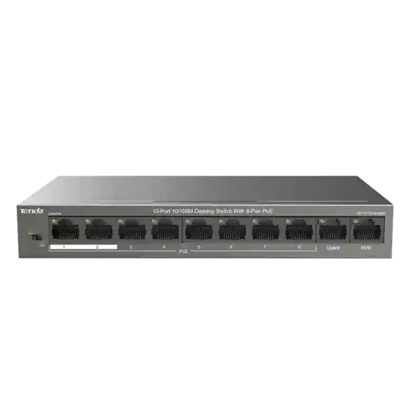 TENDA SWITCH POE 10 PORTS 10100 (8 POE, 2 UPLINK) TEF1110P-8-63W UNMANAGED DESKTOP, WALL