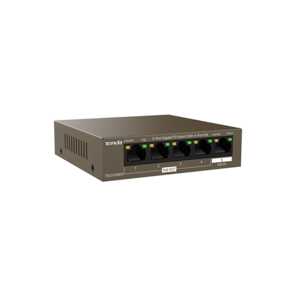 TENDA SWITCH POE PD 5 PORTS GIGABIT (4 POE OUT, 1 POE IN) TEG1105PD UNMANAGED DESKTOP