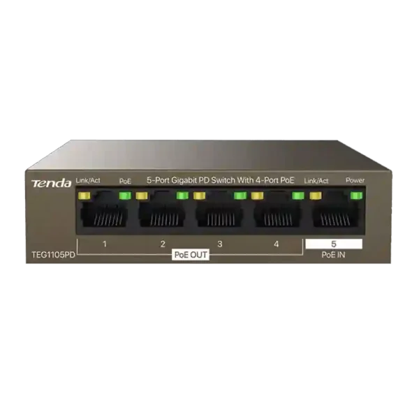 TENDA SWITCH POE PD 5 PORTS GIGABIT (4 POE OUT, 1 POE IN) TEG1105PD UNMANAGED DESKTOP