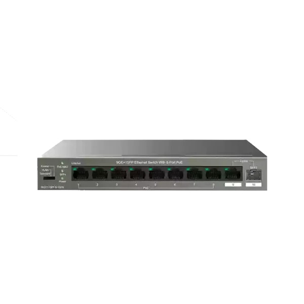 TENDA SWITCH SMART POE 10 PORTS GIGABIT (8POE,1GE,1SFP) TEG1110PF-8-102W UNMANAGED DESKTOP, WALL, AI MANAGEMENT