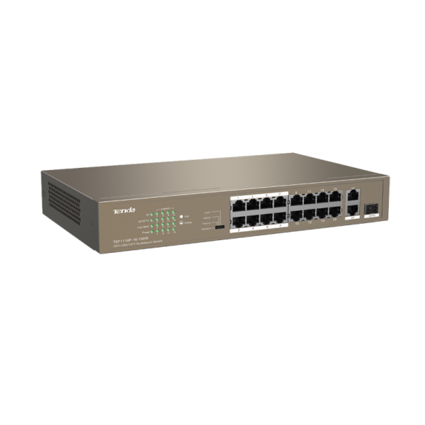 TENDA SWITCH SMART POE 18 PORTS 10100 (16 POE, 2 GIGABIT UPLINK1 SFP) TEF1118P-16-150W UNMANAGED RACK