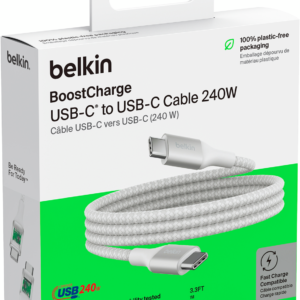 Belkin BoostCharge USB-C to USB-C Braided Cable 240W 1m – White | CAB015BT1MWH