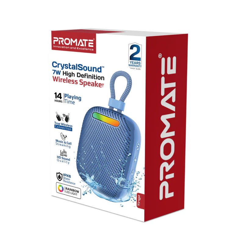 Promate CrystalSound 7W High-Definition Wireless Speaker - Blue | Tingz