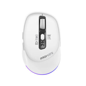 Promate Silent-Click 1600DPI Triple-Mode Rechargeable Mouse w/ Multi-Device Connectivity - White | Blix-3M