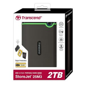 Transcend Storejet 2TB USB 3.0 2.5" Anti-Shock Rugged Portable External Hard Drive | TS2TSJ25M3S