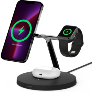 Belkin 3-in-1 Wireless Charger with Official MagSafe Charging 15W,Black | WIZ017VFBK