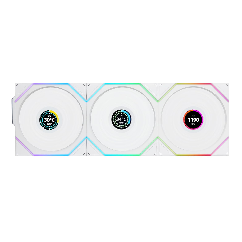 Lian Li UNI Fan TL LCD Wireless 120-Triple Pack-2.4 GHz Wireless Signal ARGB Fan - White | 12TLLCD1W3W
