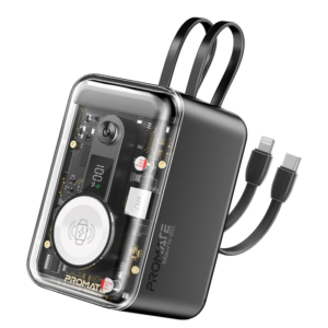Promate 65W Multi-Device Charging Transparent Power Bank with Built-In USB-C & Lightning Cable | Mavrix-20.BLACK