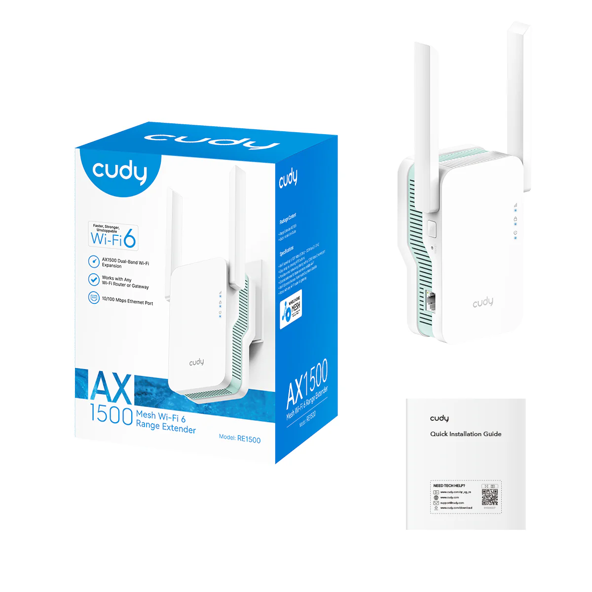 Cudy Wi-Fi 6 Range Extender - Dual-Band AX1500 Wireless Coverage | RE1500