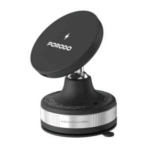 Porodo Vacuseal Smart Suction Wireless Charging Mount - Black | PD-HSM28-BK