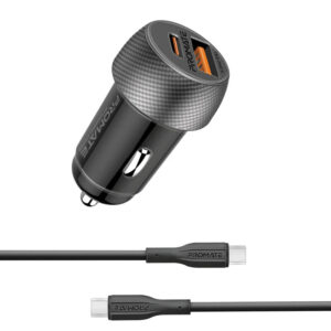Promate 33W Power Delivery Dual Port Car Charger Combo with 60W Fast Charging USB-C Cable | DriveGear-33CC