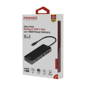 Promate 11-in-1 Ultra-Fast Multiport USB-C Hub with 100W Power Delivery | PrimeHub-Pro