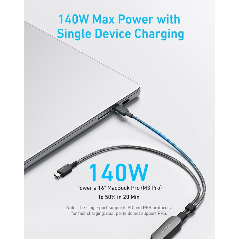 Anker 2-in-1 USB C to USB C Cable 140W Braided Black