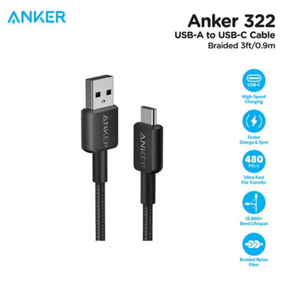 Anker USB-A to USB-C Cable Braided 3ft | ANK-322-USB-USB-C-19FE