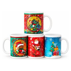 Christmas Ceramic Mug with Santa Claus, Teddy Bear & Christmas Tree Designs - Multicolor - 1 Piece | ALD190