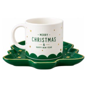 Christmas Mug with Tree-Shaped Saucer - Green | ALSJ1528-1