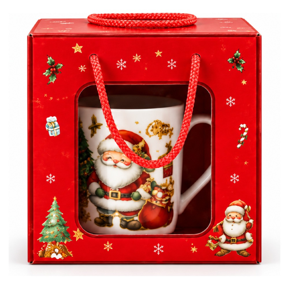 Christmas Santa Claus Ceramic Espresso Cup & Saucer Set with Gift Box - White & Red - 1 Set | ALZH-271B
