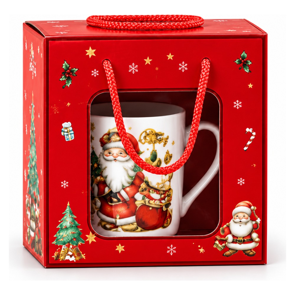 Christmas Santa Claus Ceramic Espresso Cup & Saucer Set with Gift Box - White & Red - 1 Set | ALZH-271B