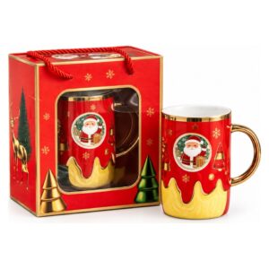 Christmas Santa Claus Ceramic Mug with Gold Handle & Gift Box - Red & Gold - 1 Piece | HM447