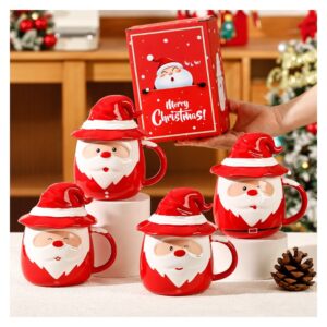 Christmas Santa Claus Ceramic Mug with Hat Lid - Red & White - 420ml - 1 Piece | ALXWY6837