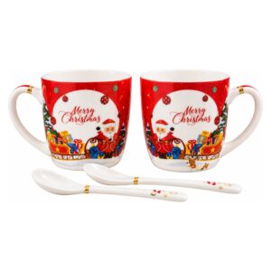 Christmas Santa Mug Set with Spoons - Red & White | AT1842B