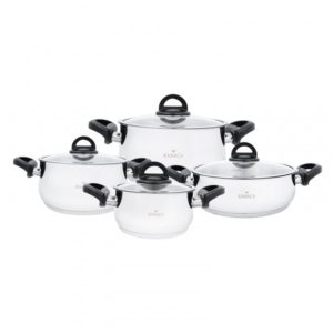Karaca Florya 8-Piece Antibacterial Handle Steel Cookware Set - Black | 153.03.08.0416